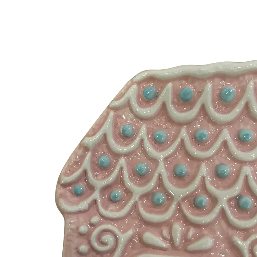 Godinger Pastel Pink Gingerbread House 6in Ceramic Appetizer Plates New